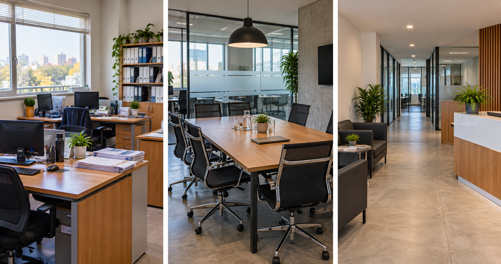 Oficina administrativa, sala de reuniones y recepción empresarial